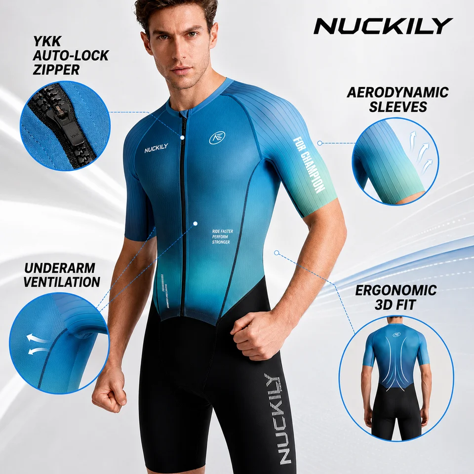 NUCKILY メンズ トライアスロン スーツ エアロ半袖トライスーツ 速乾性