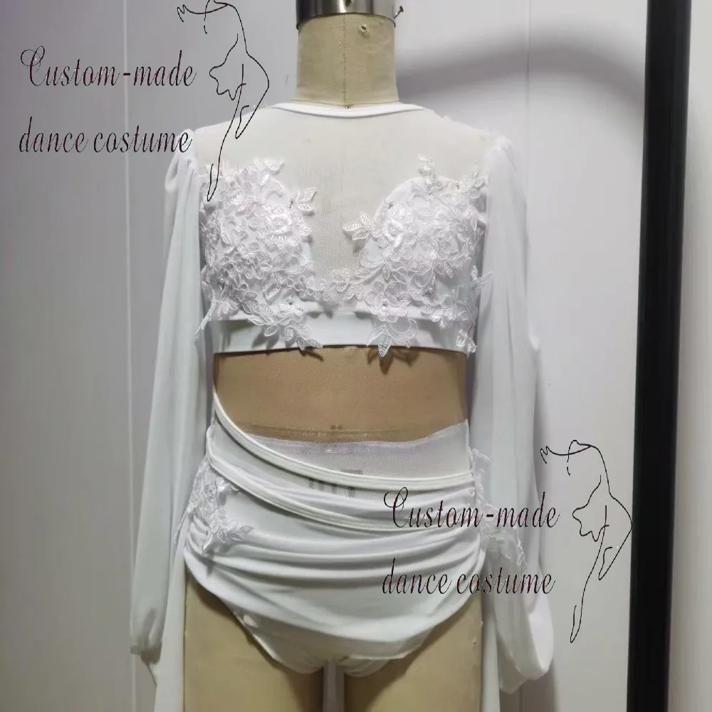 مشد نسائي ضيق مزين بالترتر مع تنورة بيضاء، زي رقص لأداء الموسيقى على منصة المسرح للبالغين #1