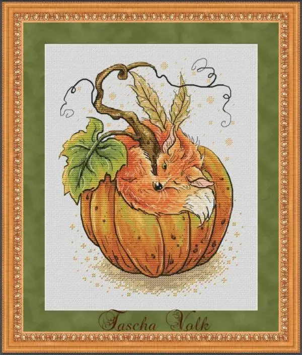 

Fox On Pumpkin 28-33 Cross Stitch Kit Aida Count Unprint Canvas Stitches Embroidery DIY Handmade Needlework