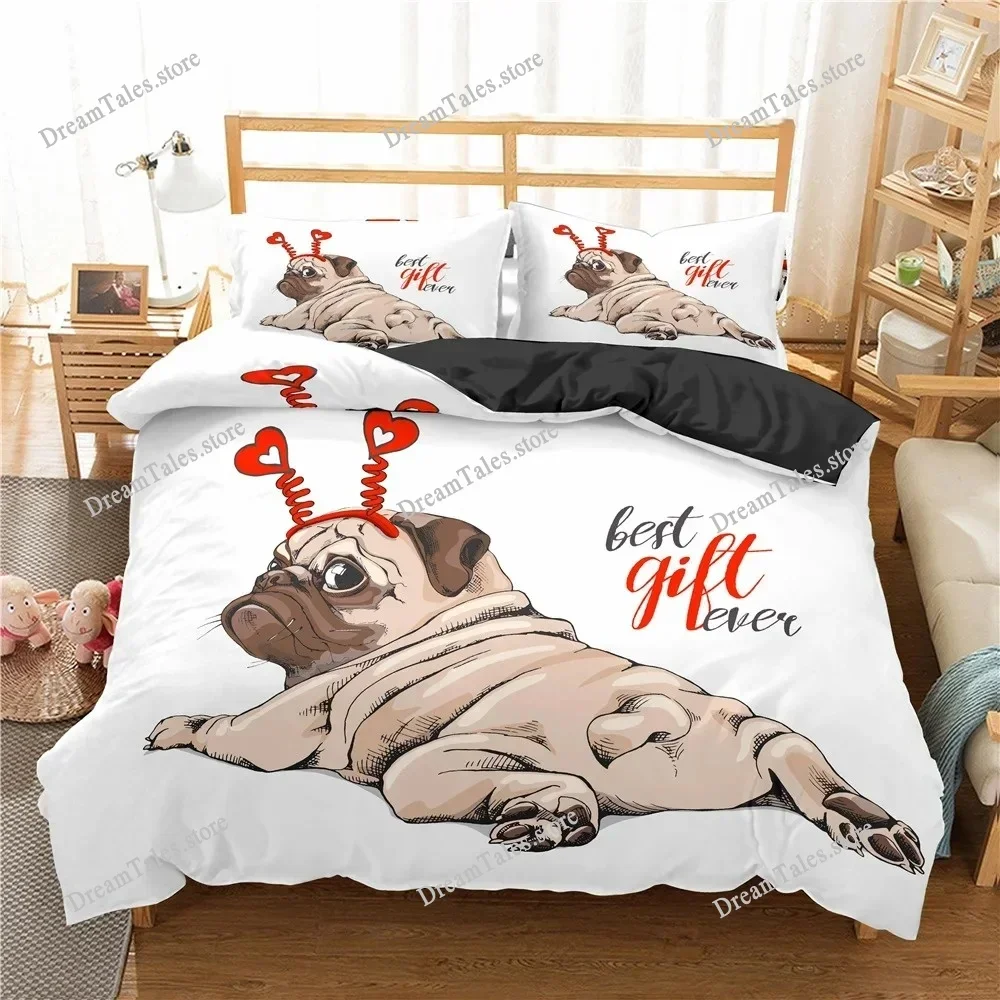 

Cute Animal Cartoon Pug Dog Bedding Set Boys Girls Twin Queen Size Duvet Cover Pillowcase Bed Kids Adult Home Textileextile