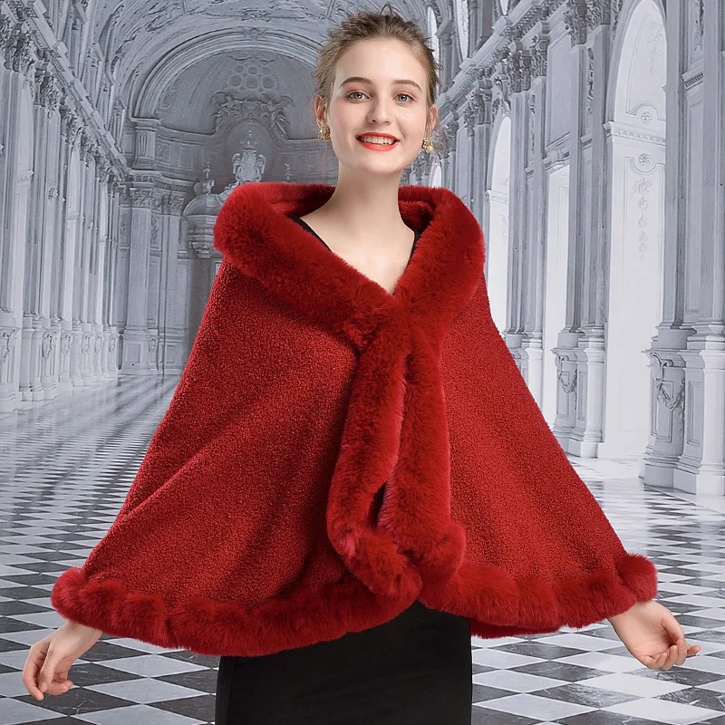 Handcraft Wavy Faux Rex Rabbit Fur Cape Coat Wraps Autumn Winter Women Imitated Lamb Wool Cardigan Cloak Shawl Good Quality