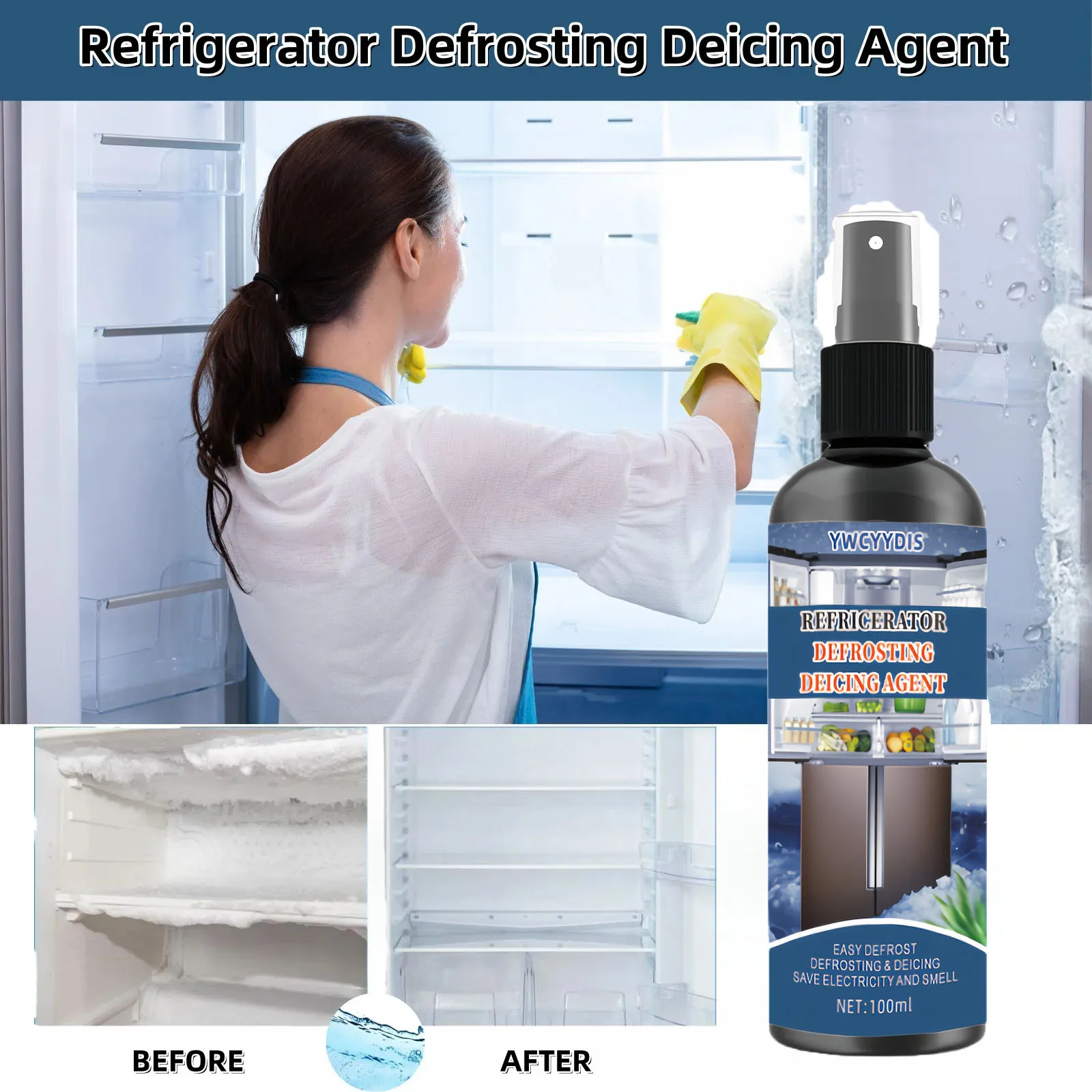 

Quick-Freeze Refrigerator Deicer - Safe for Food, Easy Ice & Stain Removal, No Power Needed- for Quick Defrosting,100ml