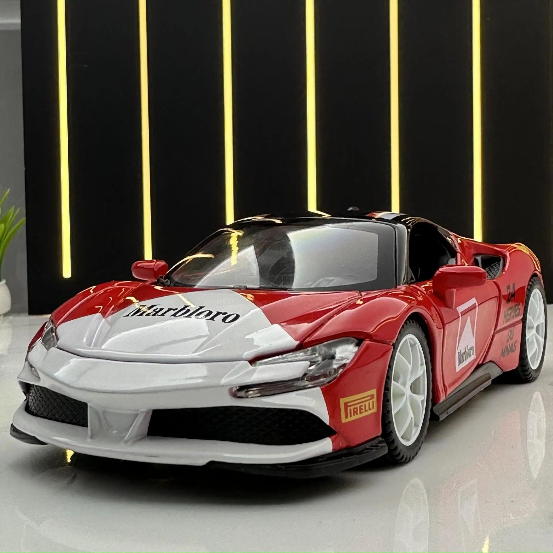 1:32 Ferrari SF90 Supercar Alloy Car Model Diecasts Metal Toy Vehicles Car Model Simulation Sound Light Collect gifts F608