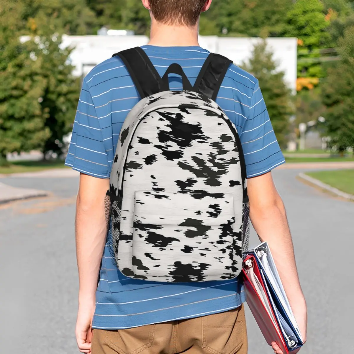 Cow Hide Black And White Backpack Student BookBag Boys Girls School Bag Computer Shoulder Bags
