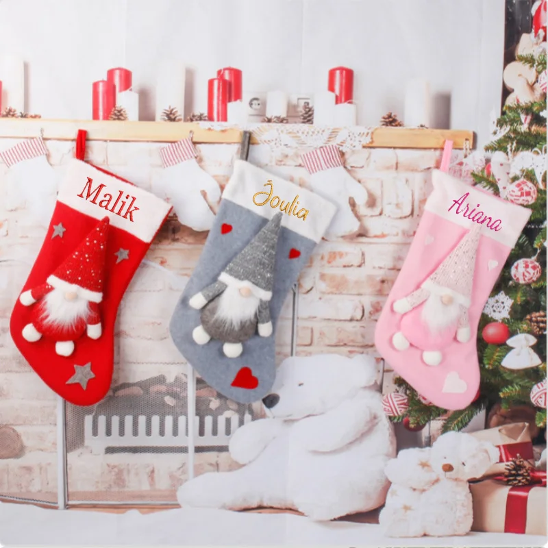 

Personalised Christmas Stocking Gift for Family Boy or Girl Baby First Xmas Gift Red Stocking Custom Name Kids Xmas Stockings