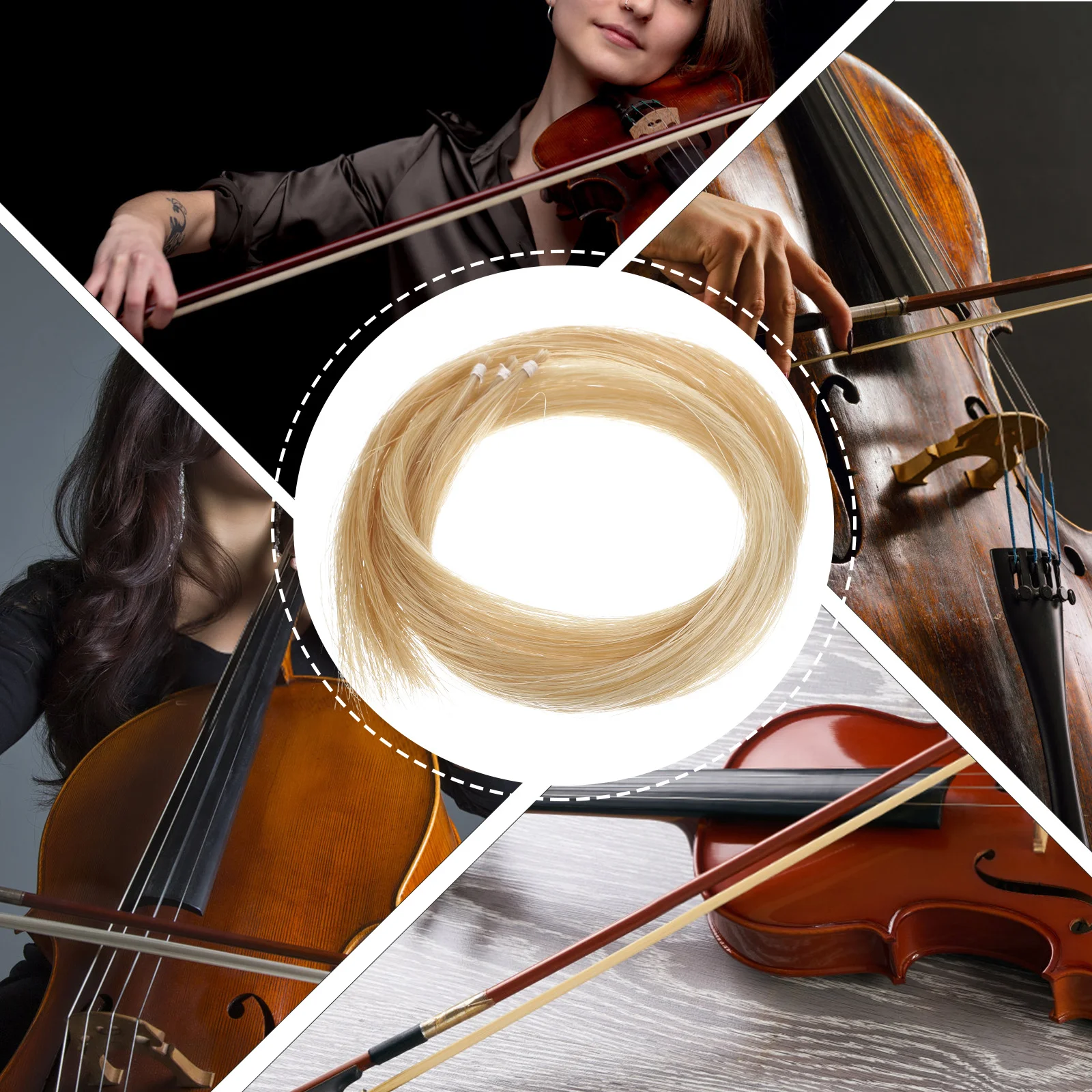 

3 Hanks Violin Bow Hair Made of Natural Mongolian Horse Hair Suitable for Violin Cello Viola Erhu Instrument Repair Supplies