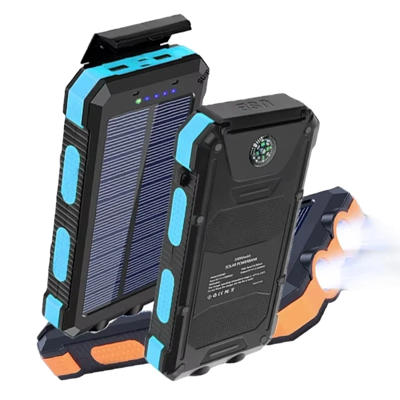 

Солнечная батарея Dual Usb Power Bank 10000 мАч 20000 мАч Водонепроницаемое зарядное устройство Внешняя портативная солнечная панель со светодиодной подсветкой