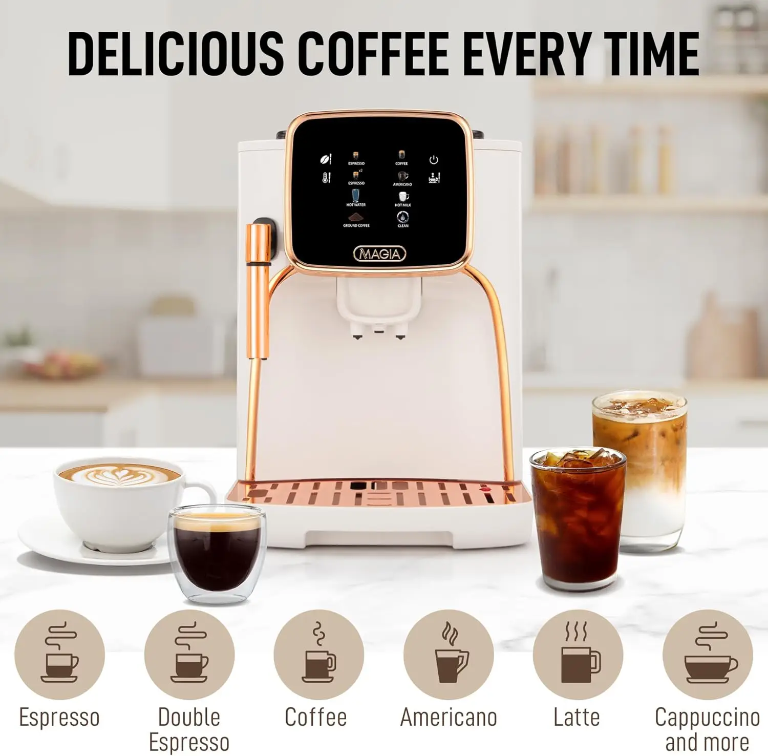 Zulay Kitchen Magia Clasica - Fully Automatic Espresso Machine With Grinder - Touch Screen Coffee Maker With One-Touch