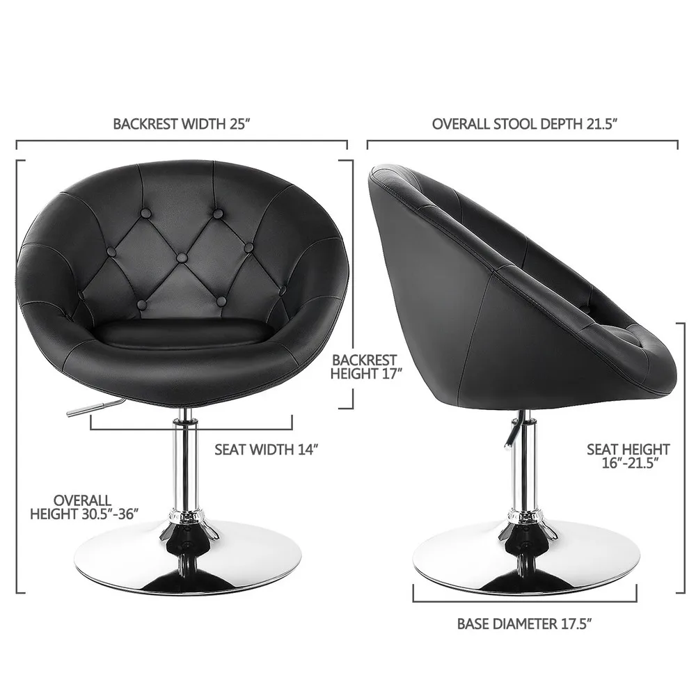 2 PCS Swivel Bar Stools Height Adjustable Round Tufted Back Chairs Black
