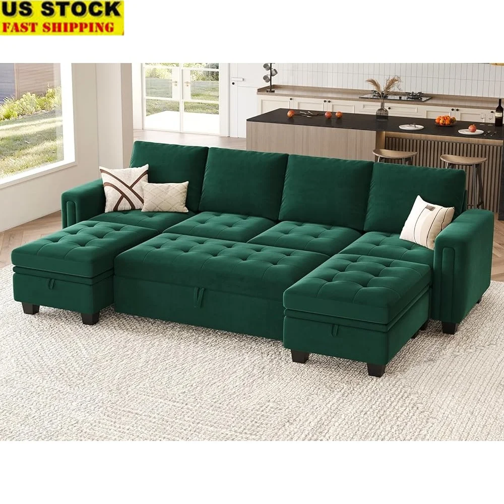

Modular Pull Out Sleeper Sectional Sofa Velvet Couch U Shaped with Storage Tool-Free Assembly Pet-Friendly Living Room Furniture