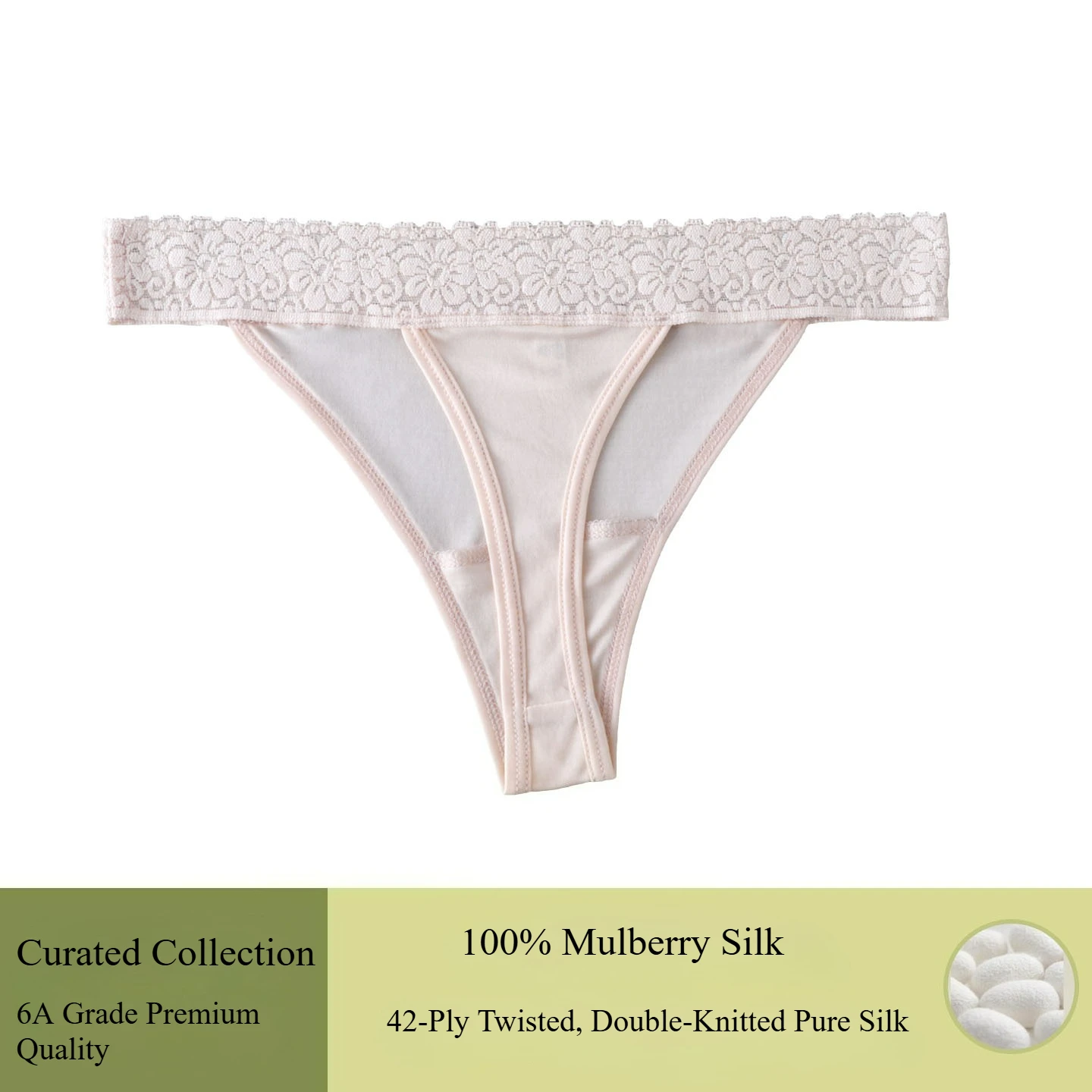 Pack of 3  100% mulberry silk sexy thong, lace lace comfortable and seamless silk breathable low-rise women's T-pants