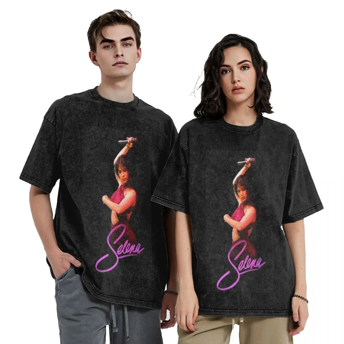 Popular Selena Quintanilla Singer Hip Hop Short Sleeve T-Shirts Washed Tops Tees Streetwear T Shirt Printed for Men woman
