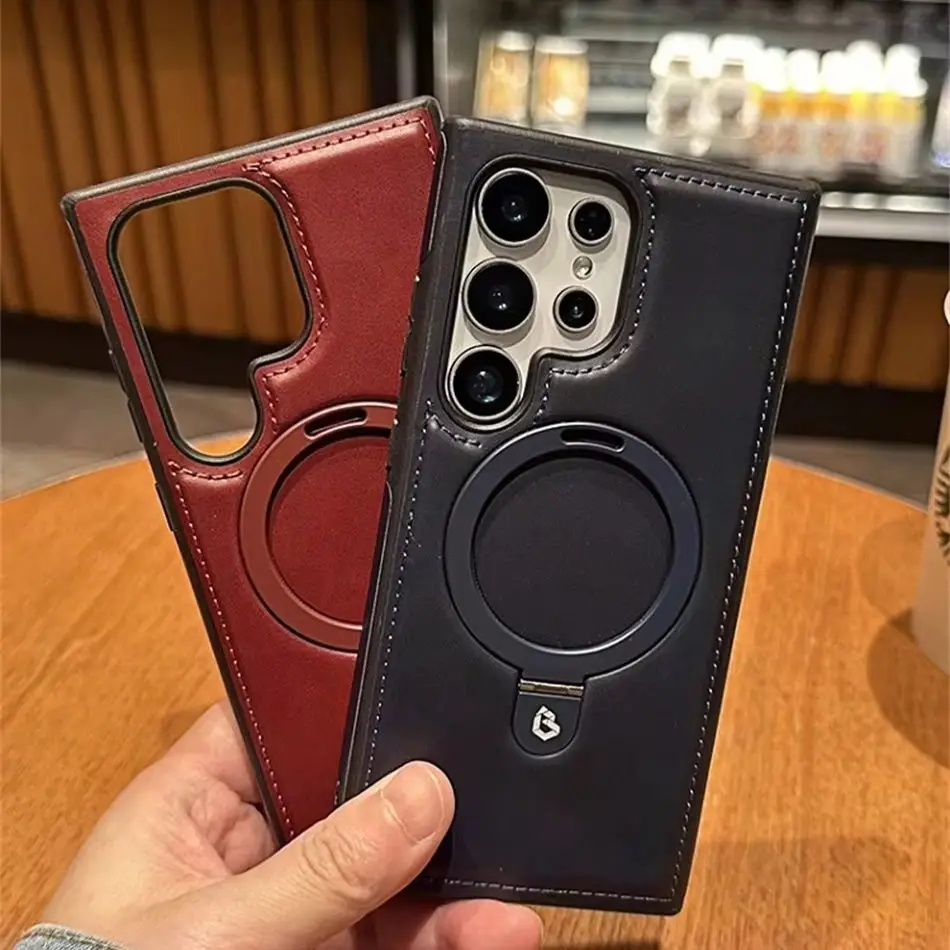 Etui magnetyczne w stylu retro ze skóry biznesowej do Samsung Galaxy S25 S24 Ultra S23 S22 Plus Bezprzewodowe, odporne na wstrząsy etui do Magsafe — zdjęcie produktu 3