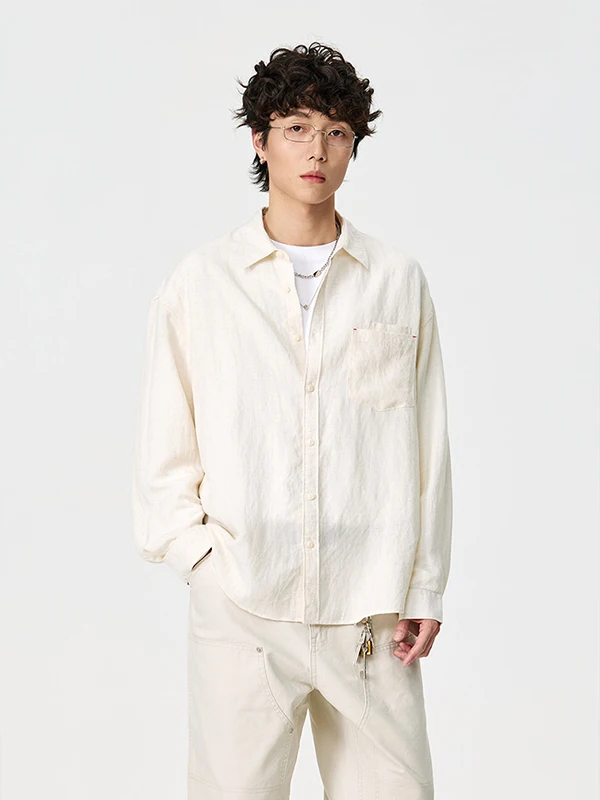 

TANGZ STUDIO Men's Linen Shirt Long Sleeve Casual Spring Autumn White Loose Fit Classic Style Button up Cotton Polyester Blend
