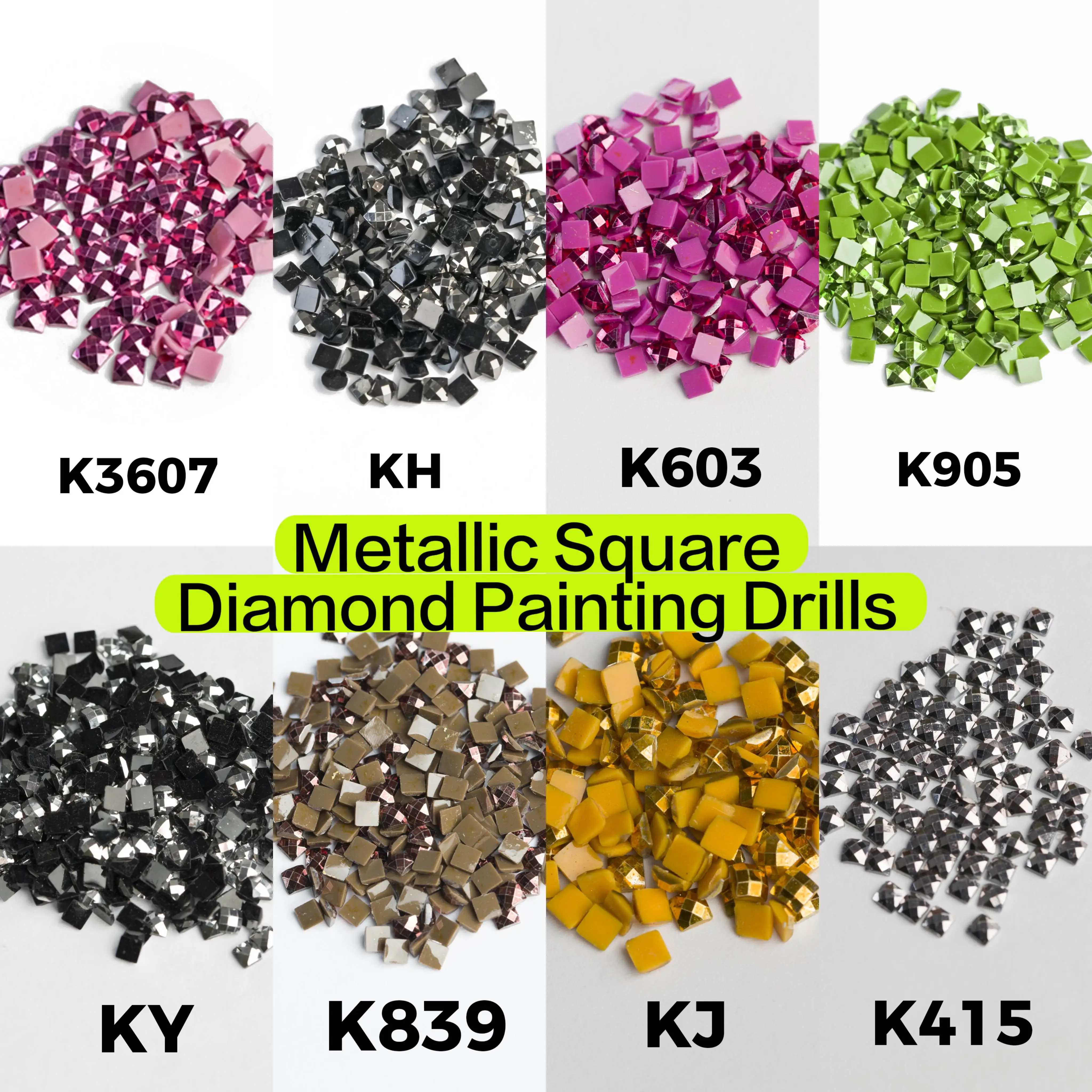 Single Color Sparkly Mosaic Beads for 5D Diamond Painting Accessories, Metallic Diamond Painting Drills Square 2.5 mm 1000 PCS