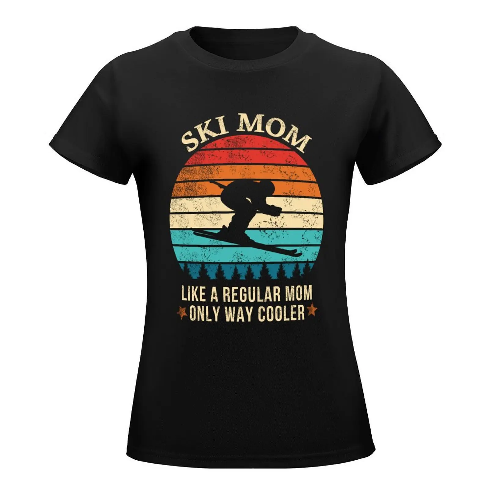 ski mom funny cute winter skiing T-Shirt funnys blacks t-shirts for Women cotton