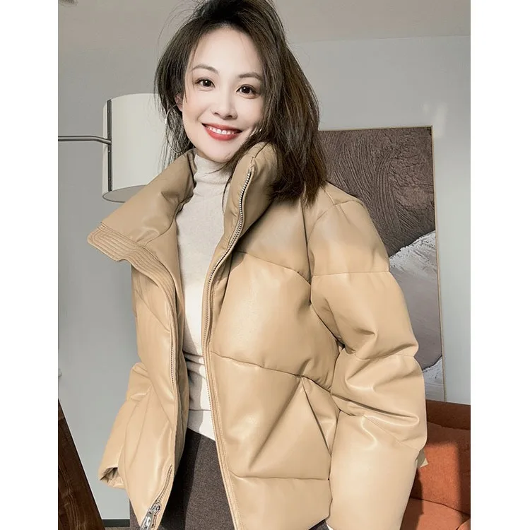 2024Haining  Winter New Genuine Leather Down Short Women's Genuine Leather Sheepskin Small Standing Neck Short Coat