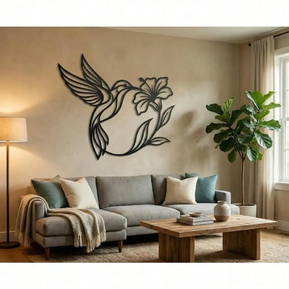 CIFBUY Metal Wall Art Hummingbird Iron Sculpture Rustproof Waterproof Decor For Indoor Outdoor Garden Patio Hanging Ornament
