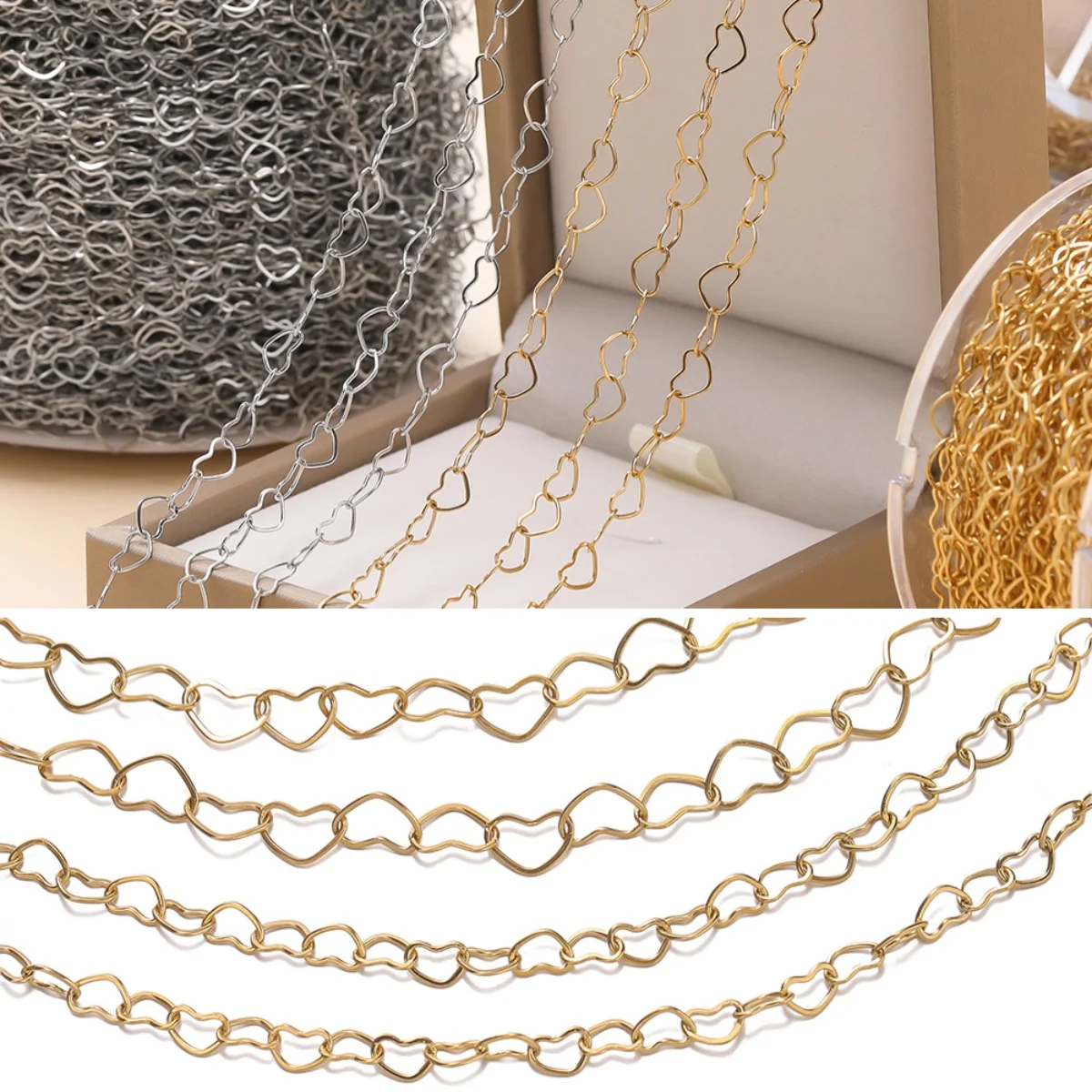 

1M Stainless Steel 4/6mm Hollow Love Heart Chain Never Fade Handmade Chain DIY Necklace Bracelet Anklets Jewelry Making Supplies