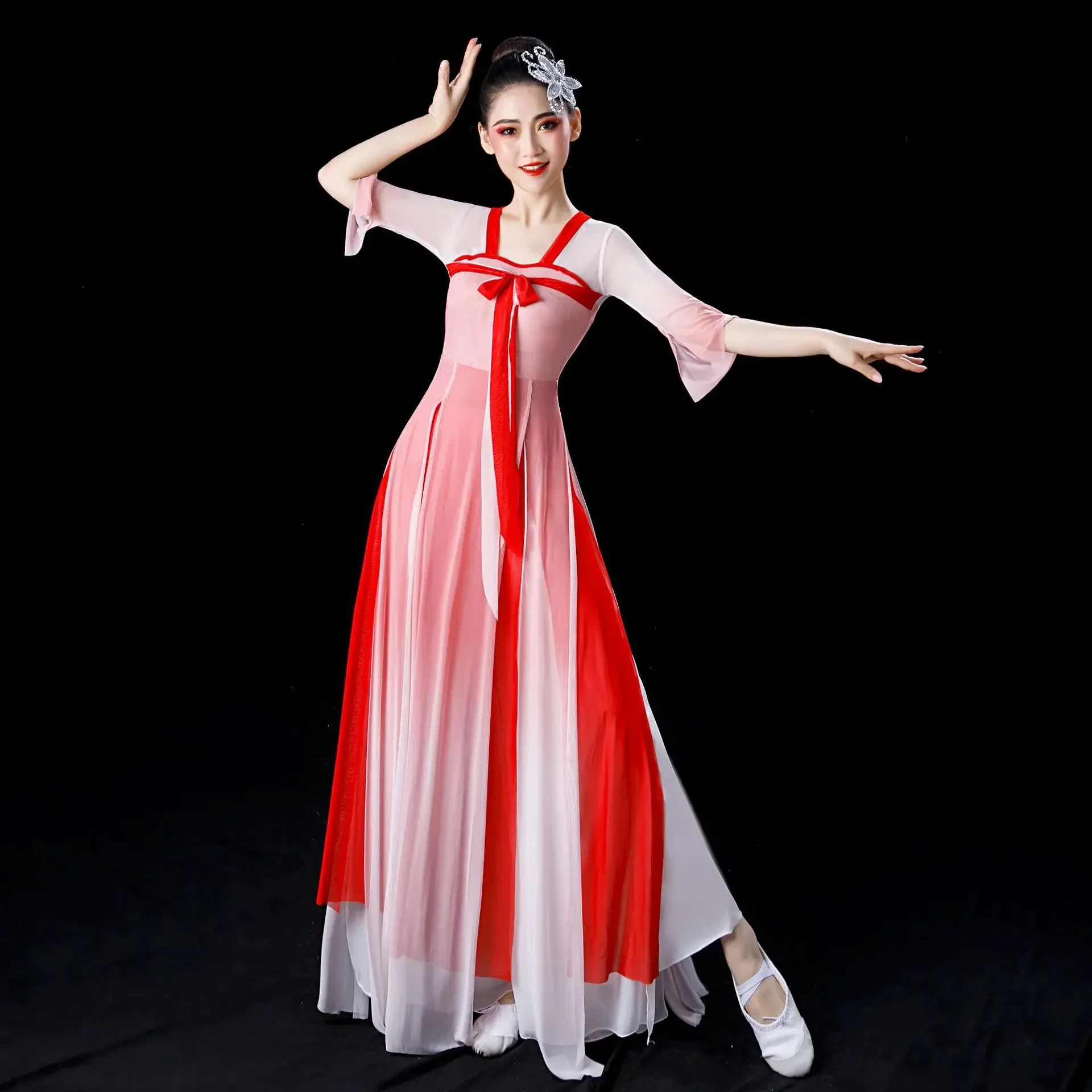 

Classical dance performance attire, women's elegant Chinese style studio training attire, new gradient fan dance dance costume