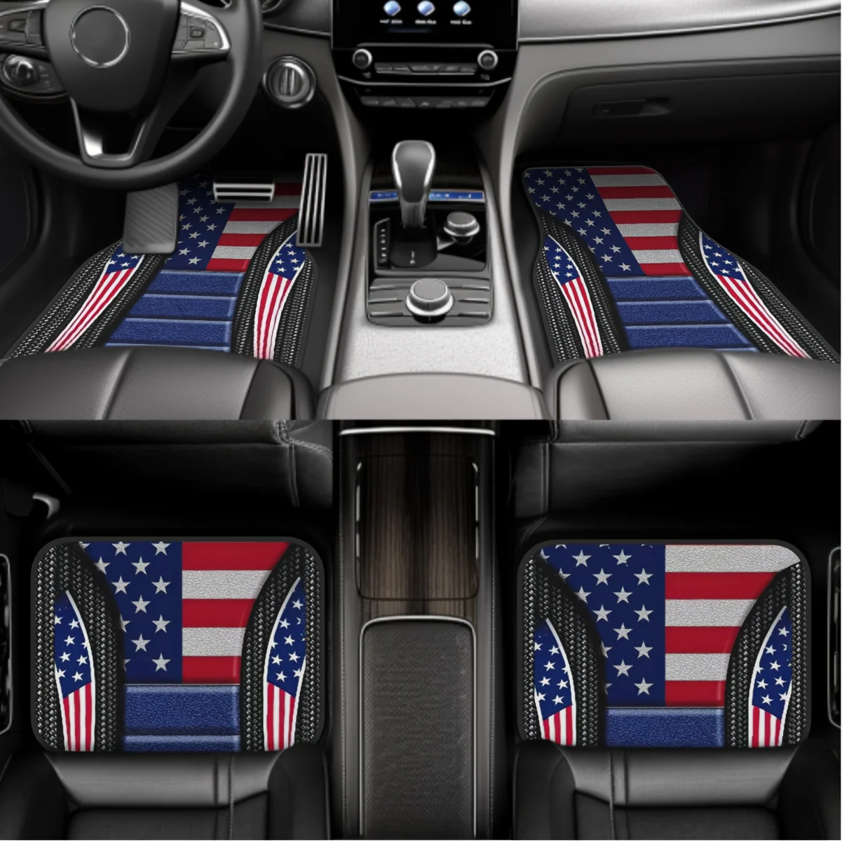 4pcs Vintage American Flag Car Floor Mats Set - Absorbent, Non-Slip & Washable - Fit For Honda, Trucks, SUVs - Stylish Interior