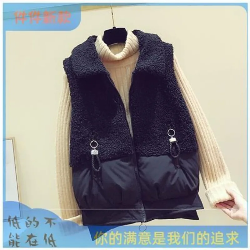 New Winter Lapel Vest for Women Short Loose Spliced   down Cotton Jacket Horse Clip Vest Jacket