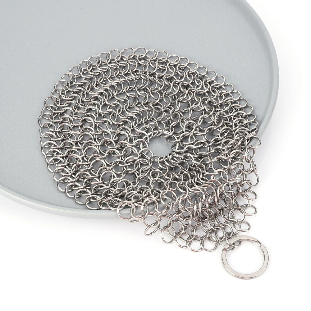 Stainless Steel Cast Iron Cleaner 8 7 6 5 4inches Chainmail Scrubber with Hanging Ring Anti-Rust Skillet Grill Scraper Pack of 1