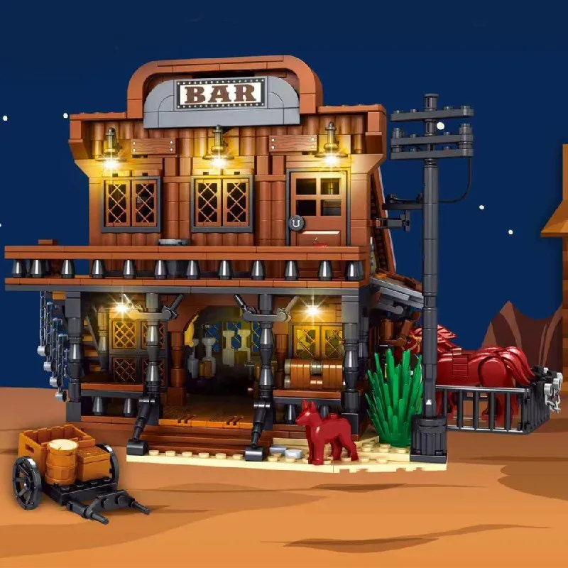 1834 قطعة كاوبوي تاون بار سلسلة الإضاءة المباني مجموعات مدينة مخزن العمارة وحدات بنة التجمع أطقم منمذجة هدية