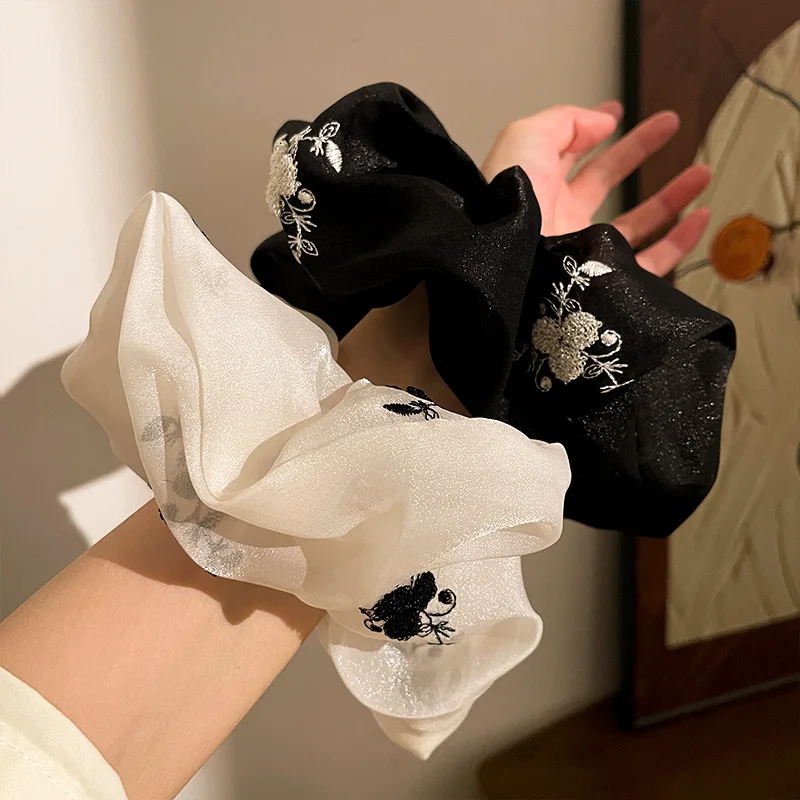 1 قطعة حلقة الشعر المطرزة زهرة الراقية شريط مرن إكسسوارات الشعر لتزيين ذيل الحصان