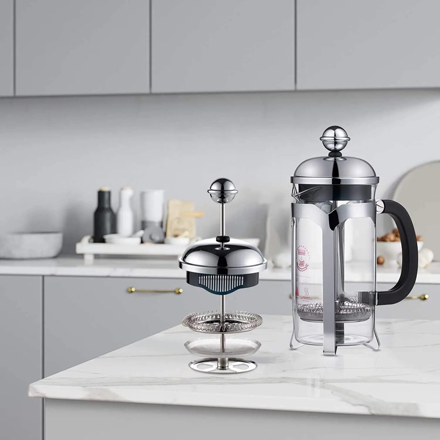 

N37R_French Press Coffee Maker(34 Oz),Heat Resistant Borosilicate Glass