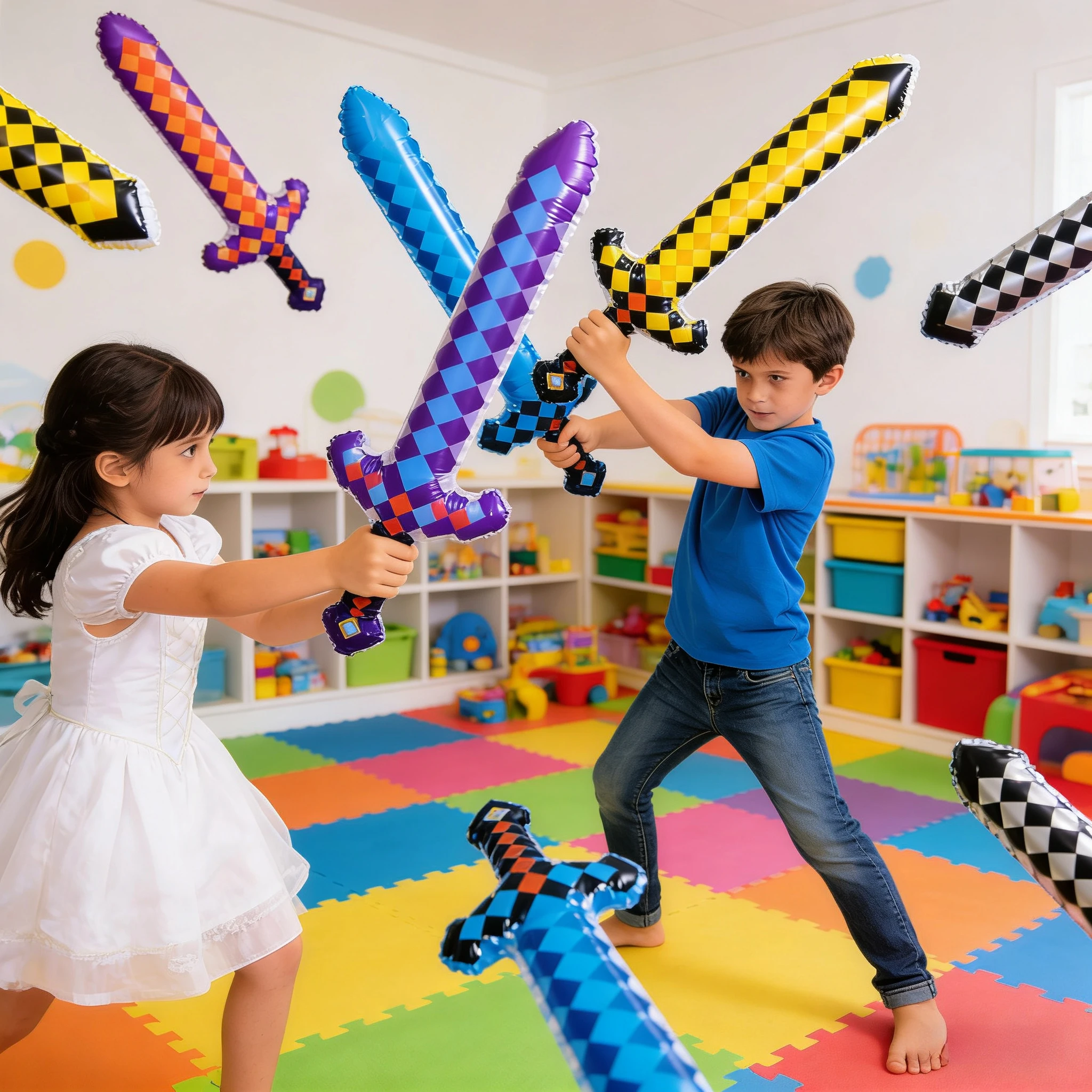 Pixel Style Inflatable Gemstone&Gold Sword Kids Parent-Child Interactive Toys Safe Children's Gifts Outdoor Indoor Play Supplies