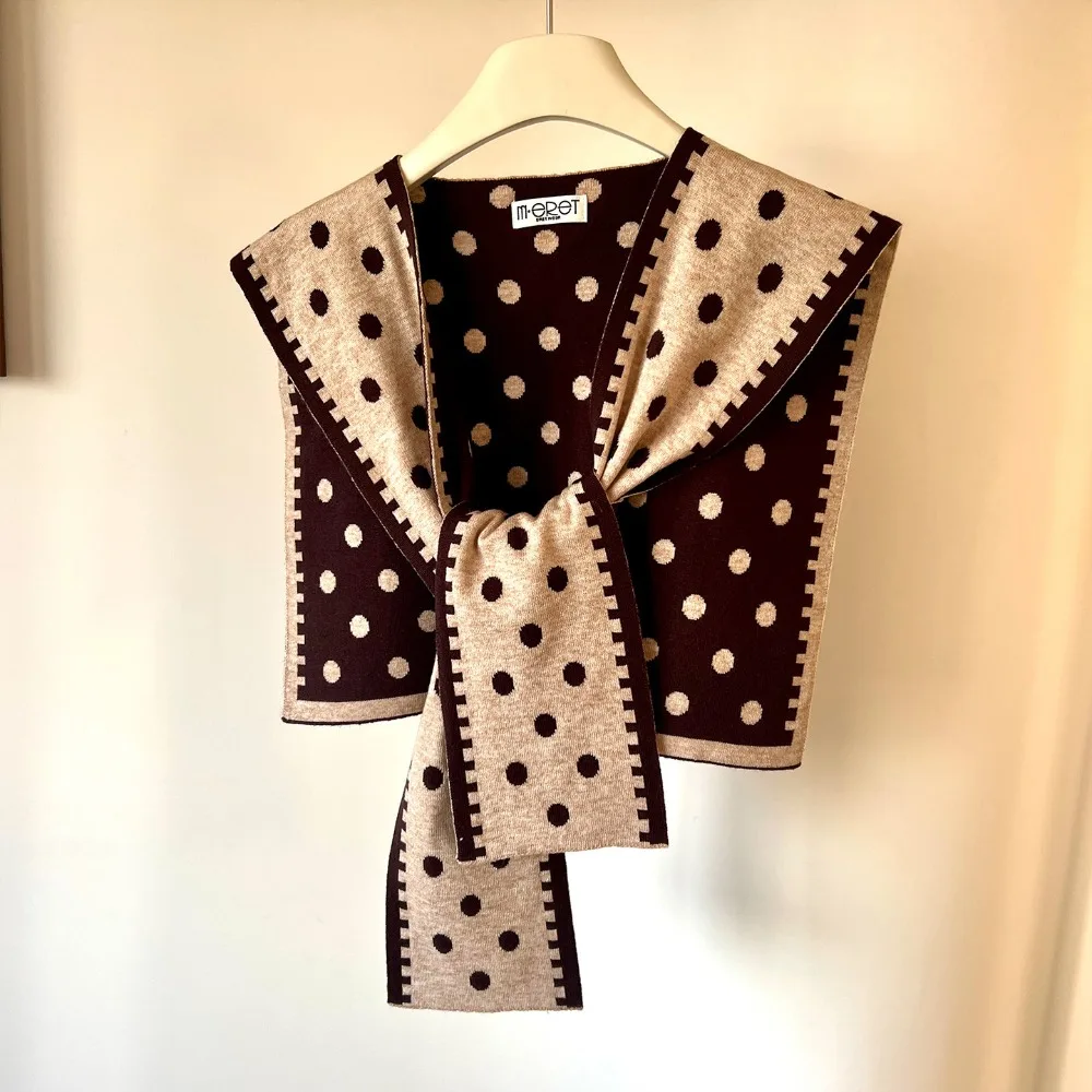

Simple Cape Polka Dot Knitted Shawl Retro Sweet Fake Collar Knotted Wraps Shoulder Scarf Clothes Decoration