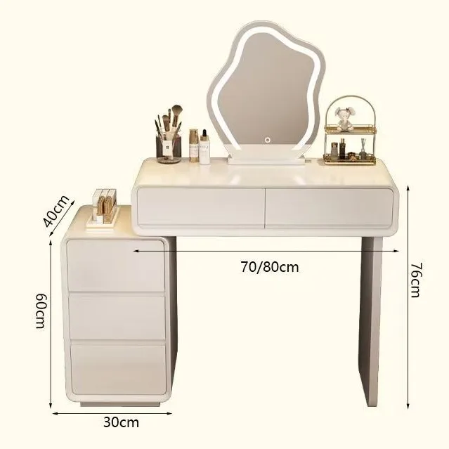 Solid wood lacquered vanity vanity, small apartment vanity table, cream-style bedroom minimalist modern storage cabinet, vanity