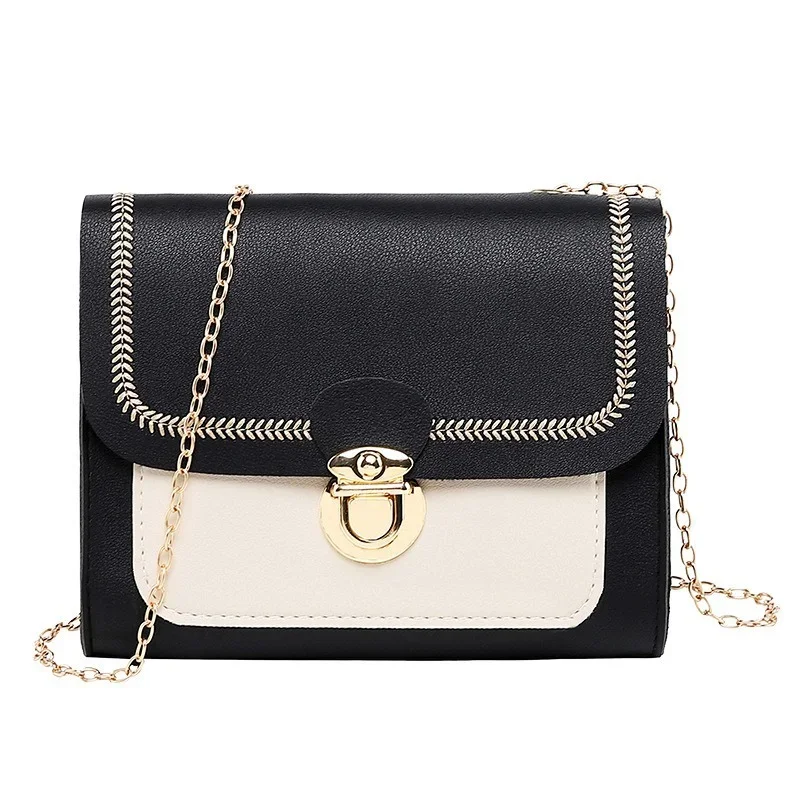 Stitching Women Summer Shoulder Crossbody Bag Chain PU Leather Ladies Messenger Bag Female Small Square Bag Clutch Bags Handbags