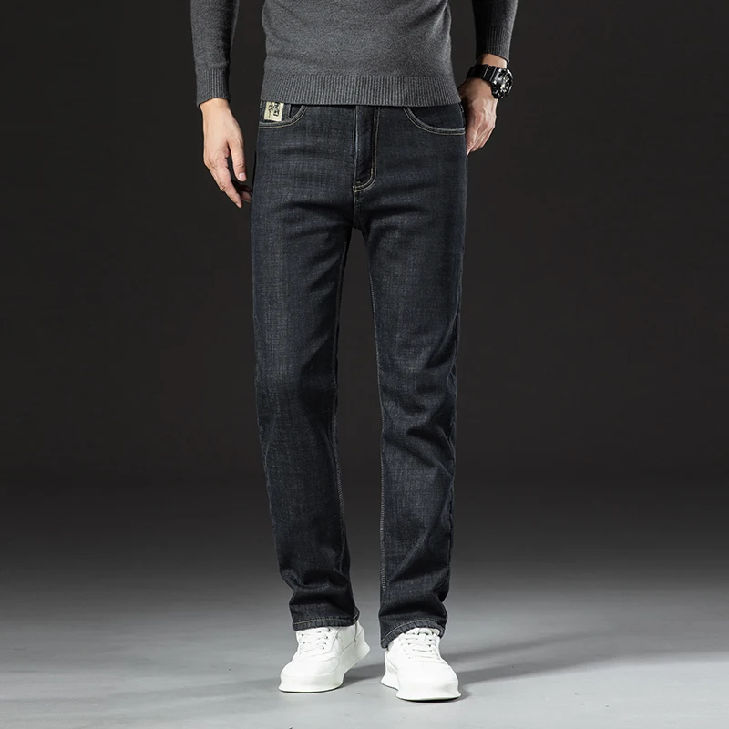 Klassieke heren business casual fluwelen jeans 2024 nieuwe winter Chinese borduurwerk rechte losse warme en comfortabele dikke broek