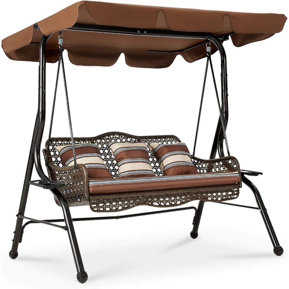 

U-MAX 3-Seat Outdoor Patio Swing Chair, Large Converting Canopy Porch Swing Glider, Hammock Lounge Chair for Porch, Rattan Wicke