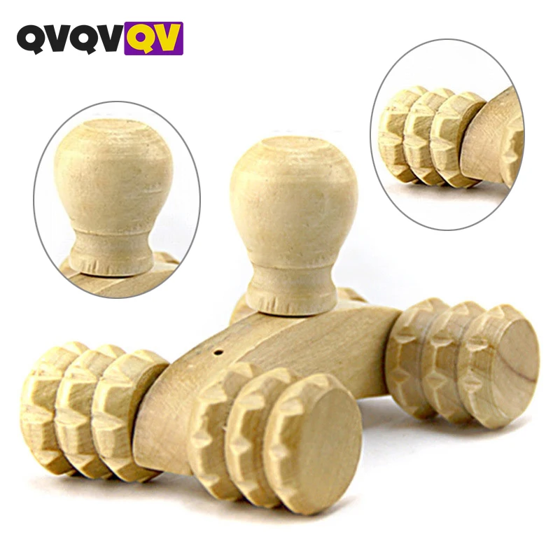 1Pcs Solid Wood Full-body Four Wheels Wooden Car Roller Relaxing Hand Massage Tool Reflexology Face Hand Foot Back Body Therapy