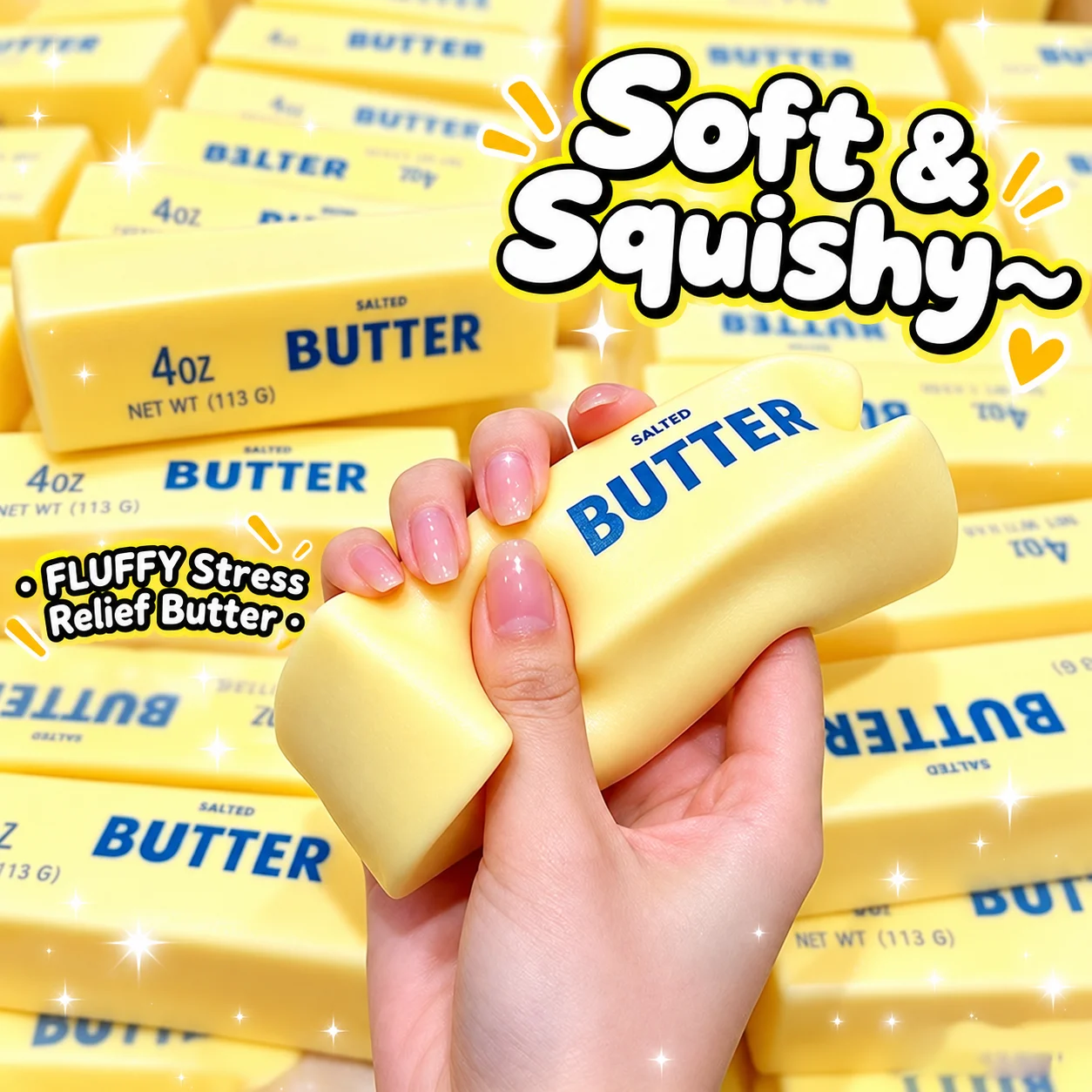 Butter Stick Squishy Stress Ball Fidget Toy Crunchy Squeeze Toy Round Blocks Filled ASMR Anti Stress Release Hand Relax Gifts