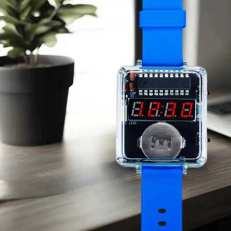 1Set DIY Electronic Watch Kit LED Digital Tube Display Creative Soldering Project Transparent Case DIY Kit (Without Battery)