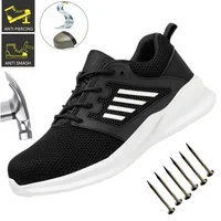 Zapatos de seguridad de verano con puntera de acero de malla Unisex para Hombre, zapatillas ligeras y transpirables, calzado de trabajo indestructible cómodo para Hombre