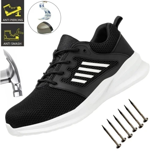 Zapatos de seguridad de verano con puntera de acero de malla Unisex para Hombre, zapatillas ligeras y transpirables, calzado de trabajo indestructible cómodo para Hombre