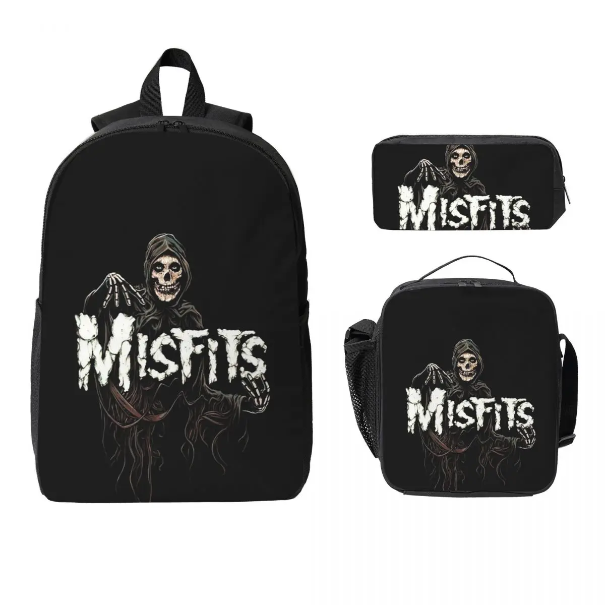 

Рюкзак Misfits с черепом, студенческая сумка для книг для мальчиков и девочек, школьная сумка, компьютерные сумки на плечо, 3 шт., изолированная сумка для обеда, пенал