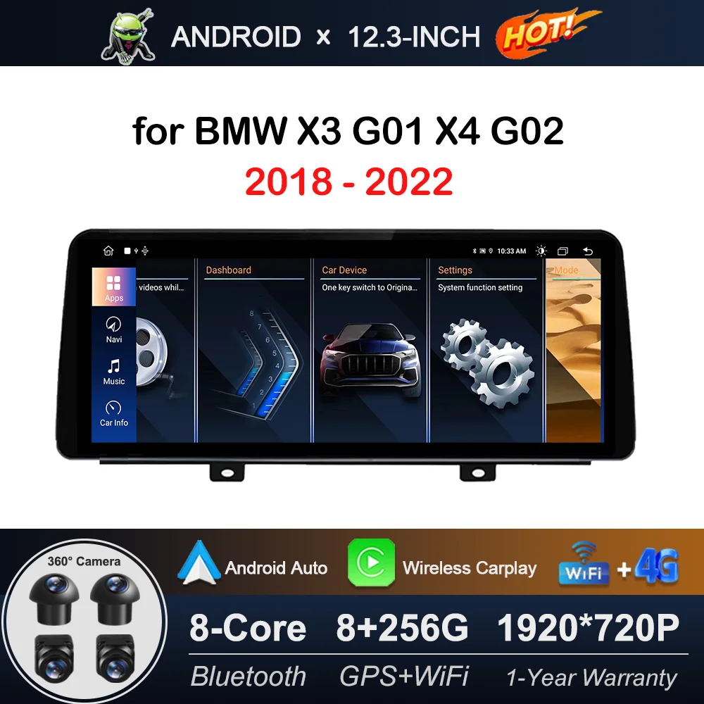 

Android OS 12.3 inch for BMW X3 G01 X4 G02 2018 - 2022 Car Radio Multimedia Video Player WiFi+4G Wireless Carplay GPS Navi BT