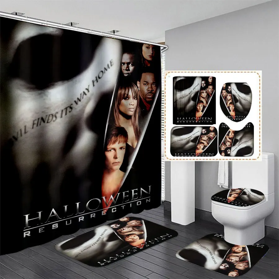 Halloween Movie Myers 3D Shower Curtains Waterproof Bathroom Curtain Anti-slip Bath Mats  Set Toilet Rugs Carpets   J02