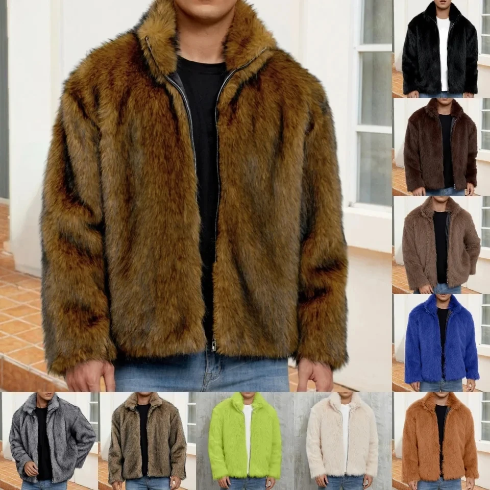 2026 New Men Stand Collar Short Style Faux Fur Warm Faux Fox Fur Winter Coat Multiple Colors Available