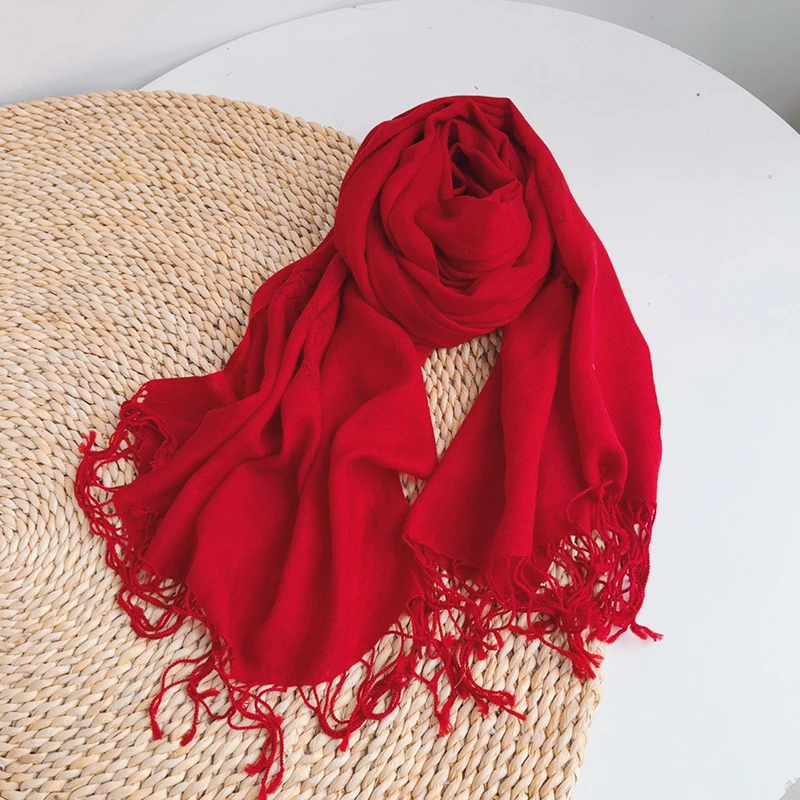 

Красный женский шерстяной длинный шарф на шею, теплый аксессуар на осень-зиму, холодная погода, праздник, роскошь