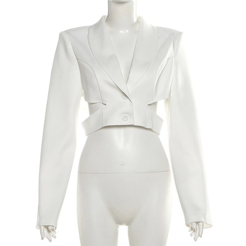 TARUXY Slim Cropped Suit Coat Women's Elegant Hollow Waist Button V-Neck Long Sleeves Splicing Coat Autumn New Commuting Clothes