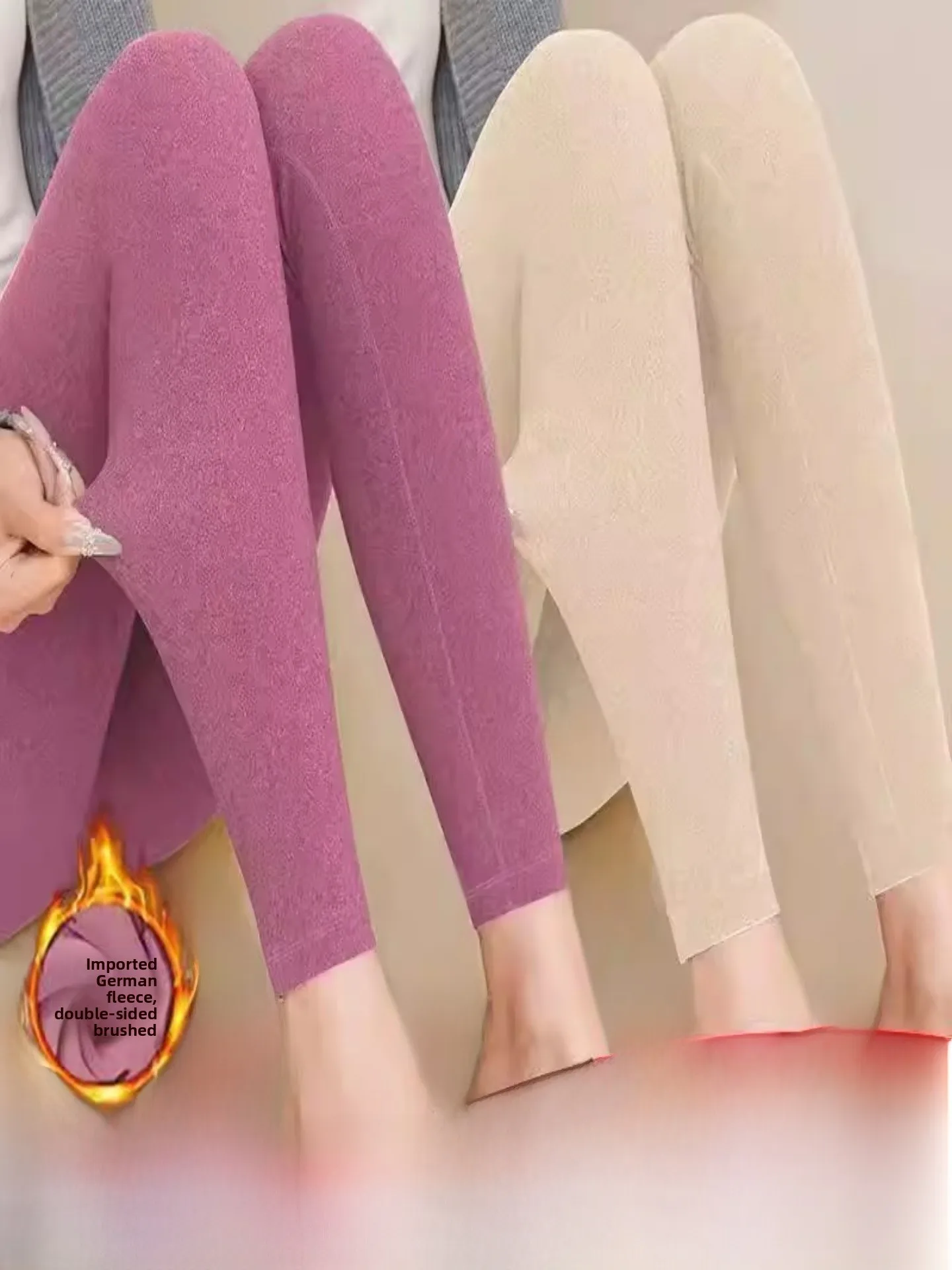 Women's Thermal Double-sided Fleece Leggings High Waist Warm Fleece Lined Slim Fit Casual Long Pants Self-heating Trousers