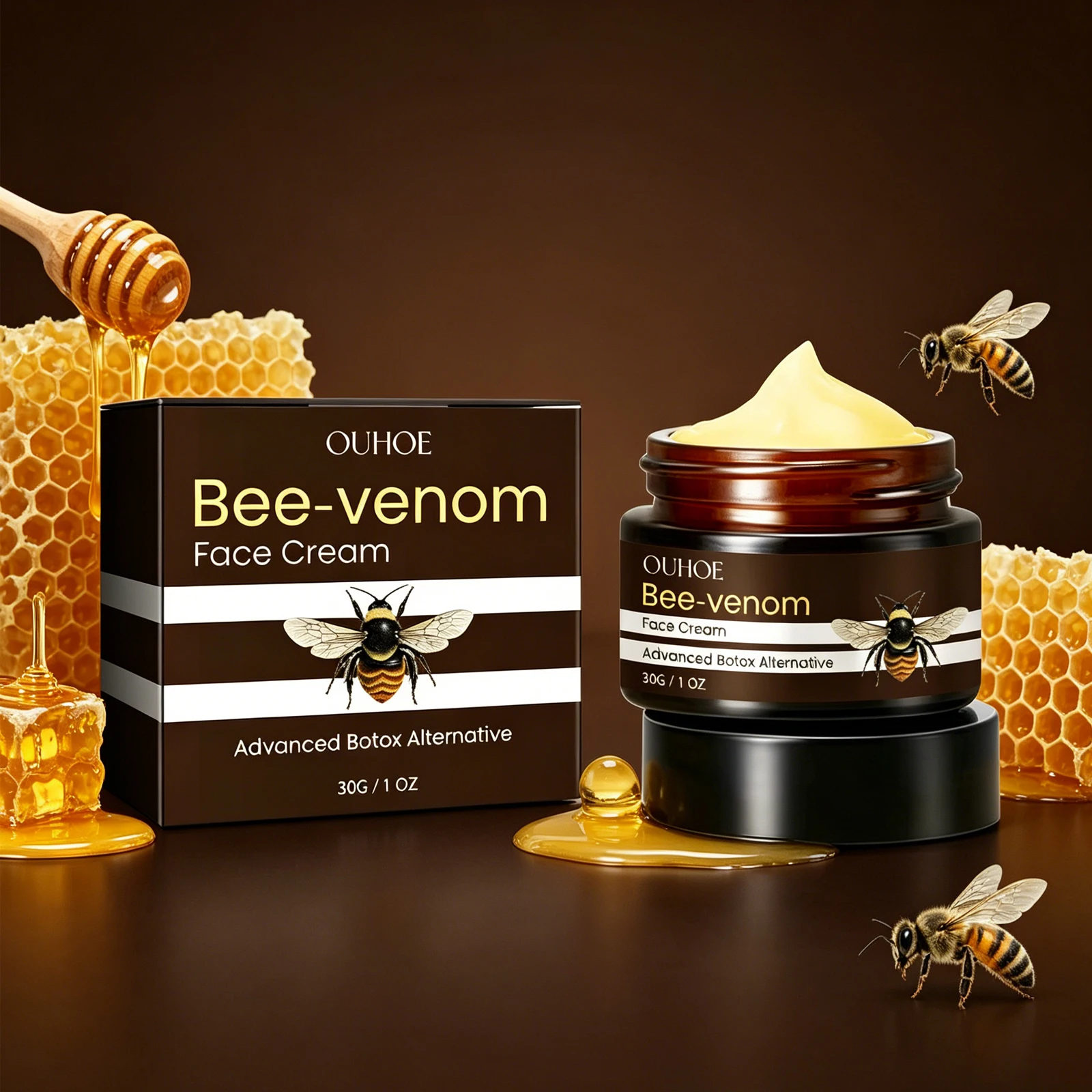 OUHOE Crema Reafirmante con Veneno de Abeja 30g es una Crema Suave Hidratante, Nutritiva y Reafirmante para el Cuidado de la Piel