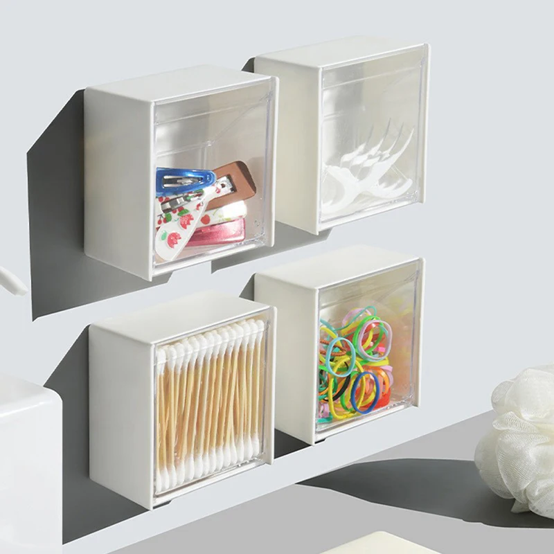 

Wall Mounted Flip Storage Box Punch-Free Transparent Adhesive Small Object Storage Box Multifunctional Organizer Storage Box